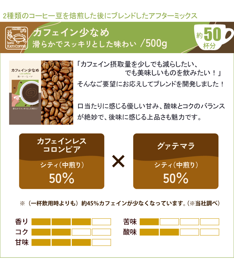 1kg]カフェイン少なめ お試し飲み比べセット（スッキリ・チョコ/各500g