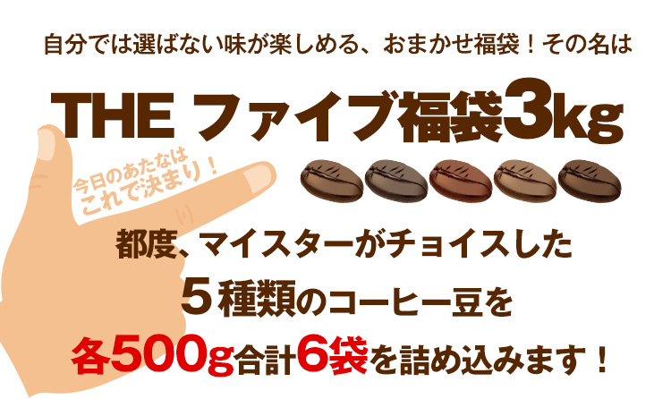 コーヒーマイスターがチョイスした5種類の珈琲豆各500g合計6袋
